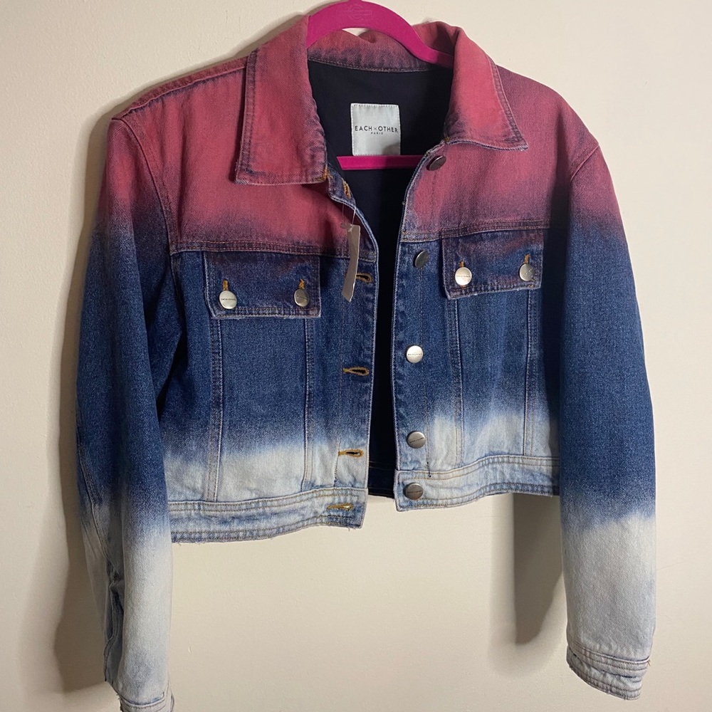 NWT EACH X OTHER RED BLUE OMBRÉ DENIM JACKET MED